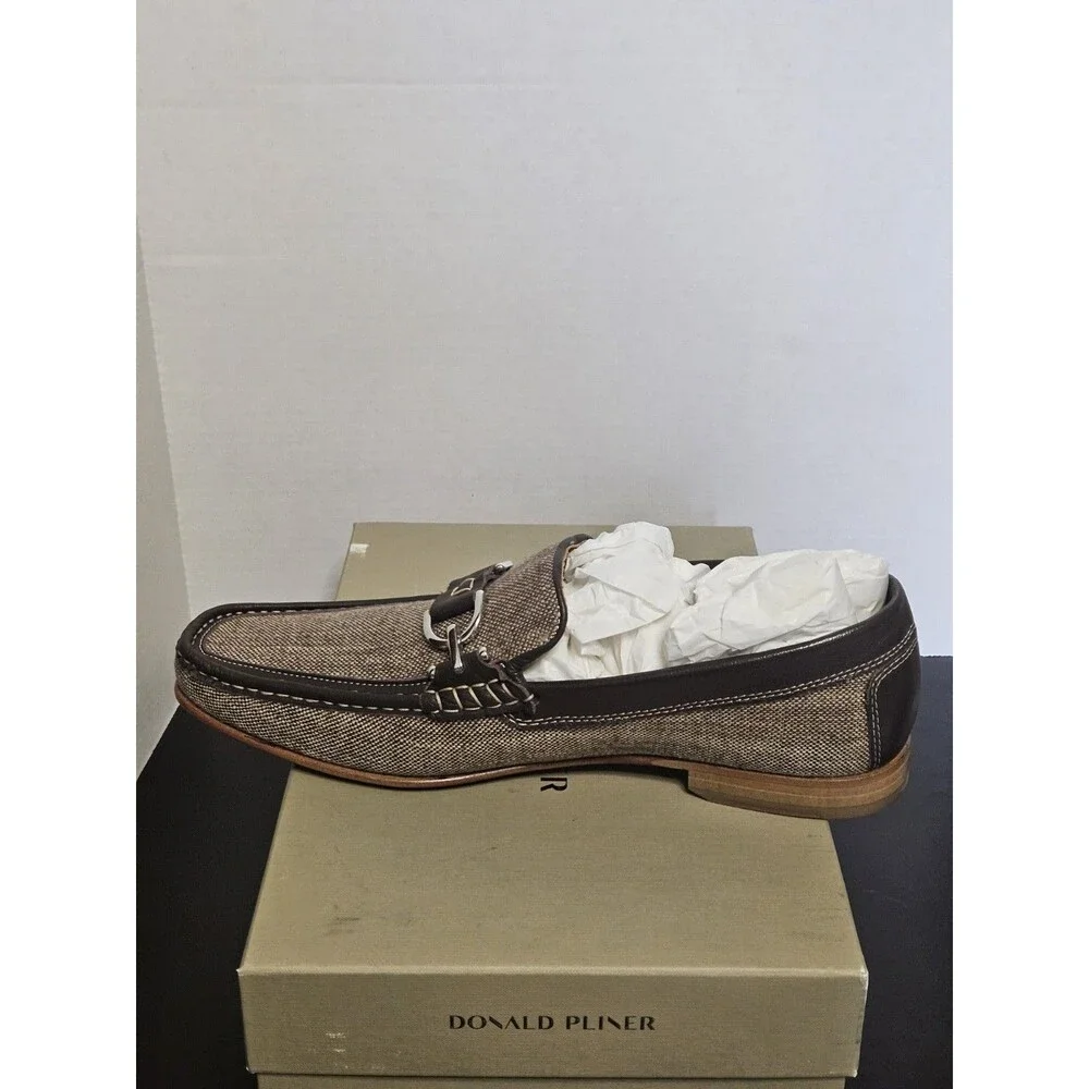 Sz 13 - Donald J. Pliner Brown Canvas Slip-On Driving Horsebit Loafer Shoes Mens
